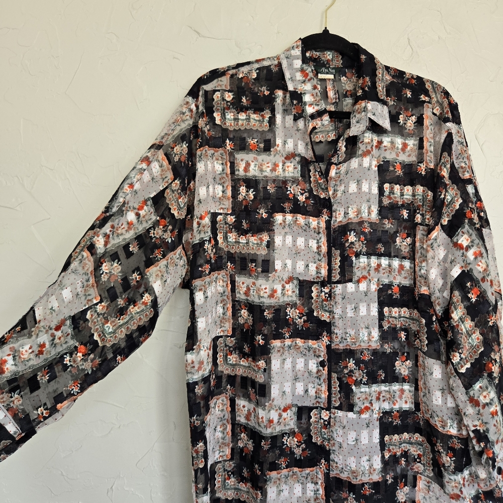 Vintage Burnout Patterned Patchwork Black Red Whi… - image 2